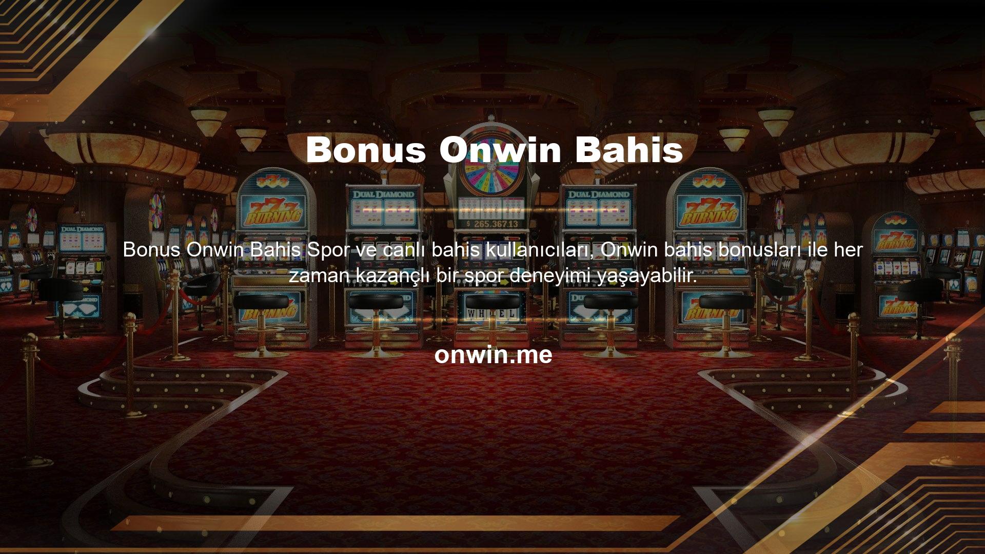 Casino alanında üyelerine birçok farklı bonus ve promosyon sunan Onwin sitesi spor ve canlı bahis alanında da birçok aktivite sunmaktadır